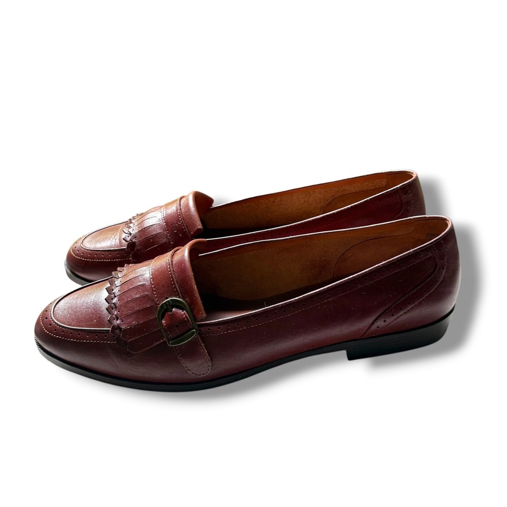 Carriage Court Womens Cognac Brown Leather Kiltie Loafers Brogue Buckle Shoes - Picture 5 of 11